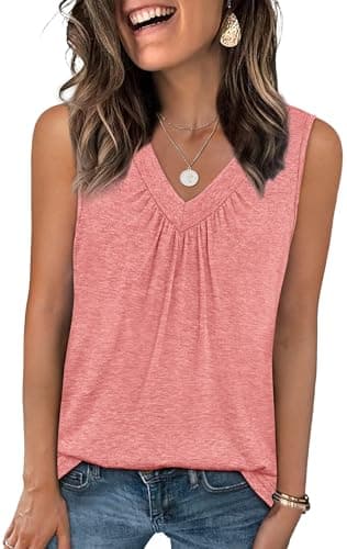 OFEEFAN Womens Tank Tops Loose Fit V Neck T Shirts Summer Tops for Women 2025 Fashion Sleeveless Blouses Coral XL
