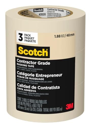 Scotch Painter's Tape Contractor Grade Masking Tape, 3 Rolls, 1.88 in x 60.1 yd, Holds to Surfaces For Up to 3 days, Removes Easily Without Leaving Sticky Residue, Interior & Exterior Use (2020-48EP3)