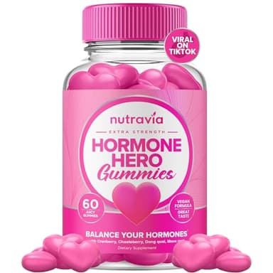 Hormone Balance For Women Gummies + PMS Relief Supplement - Supports Mood Swings, Clear Skin, Reduced Cramps and Bloating - Hormonal PMS Gummies PCOS Vitamin with Cranberry, Dong Quai (60 Gummies)
