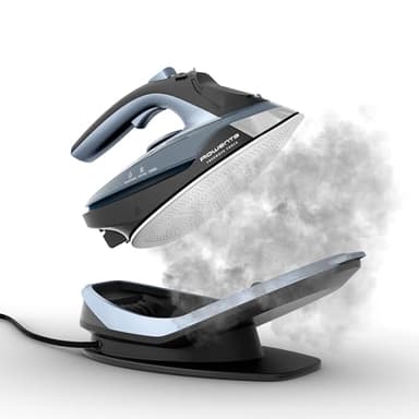 Rowenta Freemove Cordless Iron with Steam, 1600 Watts, Stainless Steel Soleplate, Rapid Heating, Portable Steamer for Clothes, Rechargeable for Wireless Ironing, Handheld Steamer Iron, Blue, DE6730