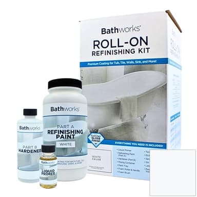 Bathworks Roll-On Refinishing Kit - 22 fl oz, High Gloss White, Professional-Grade DIY Coating with Tools Included - Durable Non-Yellowing Finish for Bathtubs, Tile, Sinks & Showers