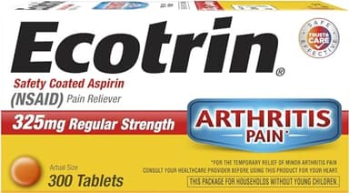 Ecotrin Regular Strength Aspirin, Arthritis Pain Relief, 325mg Regular Strength, 300 Safety Coated Tablets