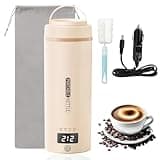 12V Travel Electric Kettle for Car Portable Small Mini Tea Coffee Kettle Water Boiler, Water Heater with 4 Temperature Control (Cream)
