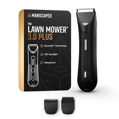 MANSCAPED® The Lawn Mower® 3.0 Plus Groin & Body Hair Trimmer – Updated SkinSafe® Trimmer Blade, Waterproof Wet/Dry Groomer, USB-C Rechargeable, Men’s Wireless Ball Shaver, Tuxedo Black