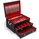 Vercraft Silverware Storage Box with Pull out Drawer Wooden Anti Tarnish Flatware Storage Chest Large Cutlery Knife Organizer Decorative Case for Utensils (15.75 x 11.81 x 9.45 Inch, 3 Layer)