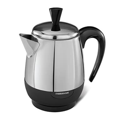 Farberware Electric Coffee Percolator, FCP240, Stainless Steel Basket, Automatic Keep Warm, No-Drip Spout, 4 Cup, Black/Silver
