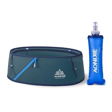AONIJIE Hydration Running Belt with Water Bottle - 250ml BPA- Free Soft Flask Large Capacity & Lightweight Running Belt for Trailing Running Climbing Jogging(Blue, M/L)