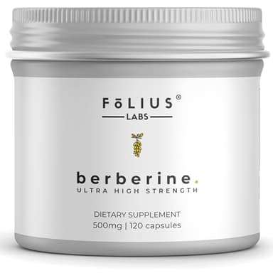 FOLIUS LABS Clean Label Berberine HCl 97% - Clinically Studied Ultra High Strength Pure Berberine 500mg Supplement - 120 Capsules