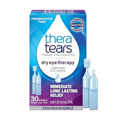 TheraTears Dry Eye Therapy Lubricating Eye Drops for Dry Eyes, Preservative Free eye drops, 30 Single-Use Vials