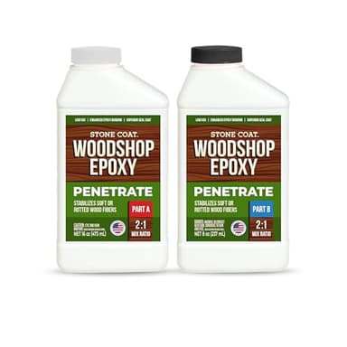 Stone Coat Woodshop Epoxy Penetrate, 1.5 Pint Kit, Low Viscosity Penetrating Epoxy for Stabilizing Soft or Rotted Wood Fibers, Superior Seal Coat for River Tables, Live Edge Slabs