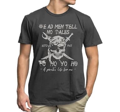Pirate Shirt Mens Skeleton Graphic Shirt Pirate Theme Funny Trip Short Sleeve Tee Top Darkgrey