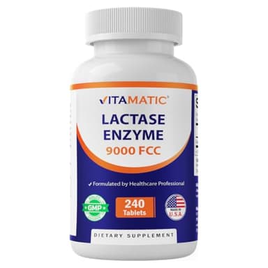 Vitamatic Lactase Enzyme 9000 FCC 240 Tablets - Lactose Intolerance Relief Caplets
