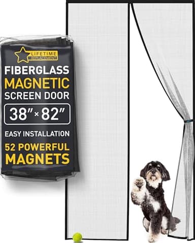 Flux Phenom Upgraded Magnetic Screen Door - Bugs Out, Breeze in - 9min Install Auto-Sealing Heavy Duty Double Stitched Mesh, 52 Magnets, Hands Free Patio Doors Net, Pet & Kid Friendly, 38 x 82 Inch
