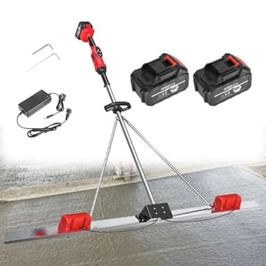 Zowdrix Cordless Brushless Screed Cement, Power Concrete Screed Vibratory Kit with Board and Leveling Ruler, for Road Constructions 2*Battery-2M