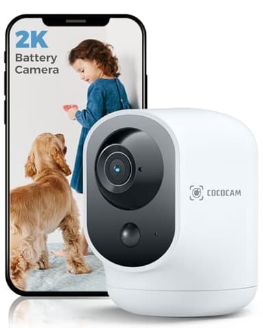 COCOCAM 2K Indoor Pan/Tilt Security Camera with 5200mAh Battery, WiFi Camera,Wireless for Baby Monitor/Pet/Home Security, AI Recognition, PIR Human Detection, 2.4G WiFi (White)