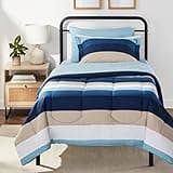 Amazon Basics Twin XL Comforter Set with Sheets, 5-Piece Blue Stripe Bedding, Lightweight Microfiber Bed-in-a-Bag