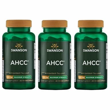 Swanson Maximum Strength AHCC Mushroom Extract Immune Support Supplement for Adults Seeking Natural Immune Defense - 500 mg (60 Vegan Capsules, 3 Pack)