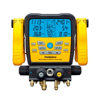 Fieldpiece SM482V Wireless 4-Port SMAN Refrigerant Manifold with Vacuum Gauge – Air Conditioning/Refrigerant Digital Gauges for HVAC & Refrigeration