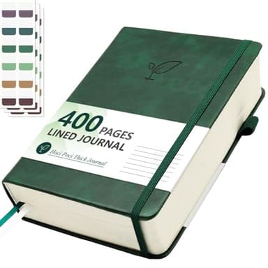 Hoci Poci Lined Journal Notebook, 400 Pages Thick Journal for Writing, A5 Hardcover Leather Notebook with 100Gsm College Ruled Paper for Women Men Work Note taking, 5.8" x 8.4", Green