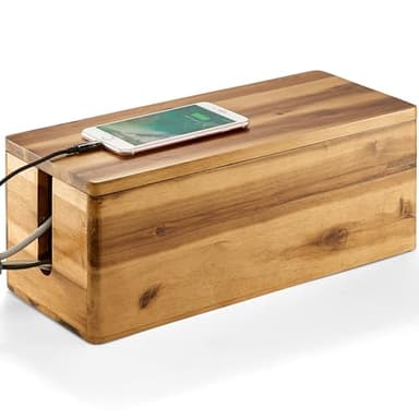 TIDITA Acacia Wood Cable Management Box Round Edge - 16" L Wooden Cable Organizer Box for Electrical Hiding Cord Management - Power Strip Hider Cable Storage Box for Office, Router Wires, Under Desk