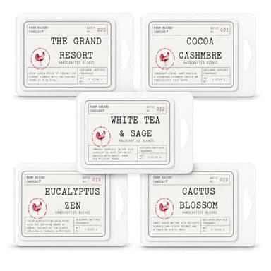Farm Raised Candles Resort 5 Pack Variety Soy Wax Melts – Fresh from the Farm Scented Wax Cubes for Warmers – 5 Hotel & Spa Inspired Fragrances – Farm Fresh Wax Melts – USA Made