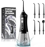 Water Flosser for Teeth Cleaning and Flossing, 5 Modes Rechargeable Cordless Oral Irrigator 320ml Water Tank Teeth Cleaner, IPX7 Waterproof Portable Electric Dentel Flossers for Home and Travel,Black