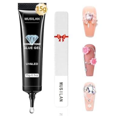 MUSILAN Nail Rhinestone Glue,Super Strong Rhinestones Gel Nail Glue for 3D Nails Beads Stickers Stones Crystals Diamond Art Jewels 3D Decorations Tools,Cured Need