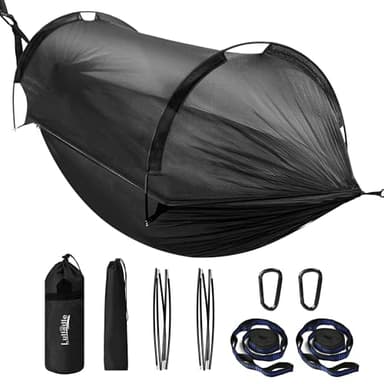 Lulladle Camping Hammock - Double and Single Hammock Portable with Tree Straps and with Mosquito Net，Nylon Hanging Hammock Easy Setup and Pack for Outdoor, Indoor, Hiking and Backyard