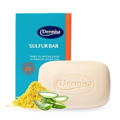Dermisa Sulfur Bar Soap with Aloe Vera, Helps to Cleanse Oily Acne-Prone Skin and Unclog Pores, Contains Sulfur & Aloe Vera, No Parabens, No Animal Testing, 3 oz (Pack of 1)