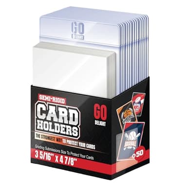 Semi Rigid Card Holders for PSA, SGC, BGS, CSG Grading – 100 Bundle - Baseball Card Sleeves - 50 Card Holders for Trading Cards + 50 Soft Sleeves – 3-5/16” x 4-7/8” with 1/2” Lip