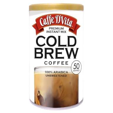 Caffe D'Vita Cold Brew Coffee - Cold Brew Coffee Grounds, Instant Iced Coffee Mix, Coarse Ground Coffee, Arabica Premium Coffee Beans, Unsweetened Blend, Hot or Iced - 50 Servings