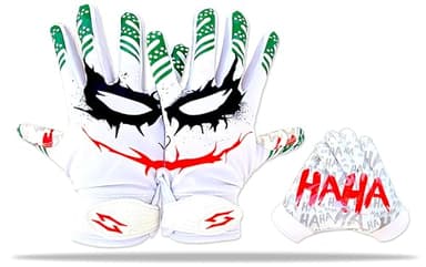 Scale Wear Design Joker Jester Football Receiver Gloves - Pro Grip Sticky Palms Elite Football Gloves Youth Adult Men Kids Boys Small Medium Large XL XXL Tacky White Jester (Youth - Medium)