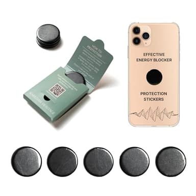 Effective Cell Phone Protection Stickers 5 pcs | Round Shungite Stickers for Gadget Protection Blocking | Polished Shungite Stone Plates | Carbon Chip Smart Guard Protector Shield S022