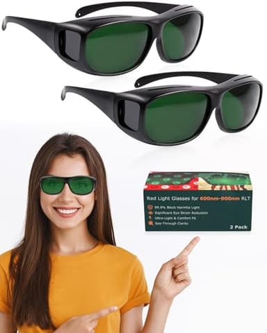 LIGHTMEUP Red Light Therapy Glasses,Eye Protection for Infrared & LED Light Sessions–Blocks 200-2000nm Harmful Wavelengths,Maintain Visibility,Lightweight Comfortable Red Light Goggles 2 Pairs