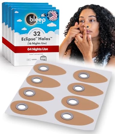 Bleep Eclipse Halos C Pap Mask-Free Interface, Strapless Sleep Apnea CPAP Nose Mask with 128 MagSeal Ports, Leak-Free Adhesive, BPA-Free, Supplies & Accessories, 32 Count, USA-Made (Pack of 4)