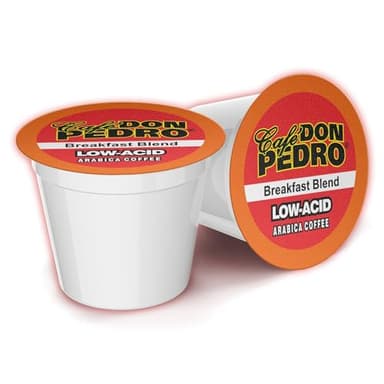 Cafe Don Pedro Breakfast Blend Low Acid Coffee Pods for Keurig K-cup -72 K Cups - Medium Roast, Naturally Low AcdC Coffee K Cups -100% Arabica, Stone Ground, Smooth and Bold Flavor