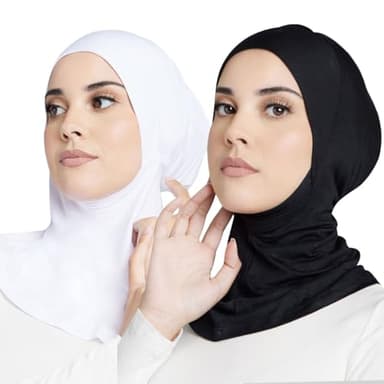 Hophor Women Hijab Undercap Soft Large Hijab Cap Under Scarf for Women Muslim Jersey Caps(Black+White)