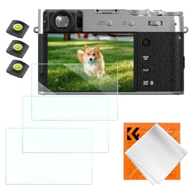 K&F CONCEPT 3 Pack Camera Screen Protector Compatible with Fujifilm X100VI X-E4 X100V, 0.3mm 9H Hardness Tempered Glass Cover Anti-Scratch Bubble-Free & Hot Shoe Cover