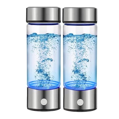 Hydrogen Water Bottle Generator 2pack, Glass Hydrogenated Water Bottles Health Cup, Hydrogen Water Generator w SPE/PEM Tech Improve Water for Home/Office/Travel/Daily Drinking Gift for Mom Father Day