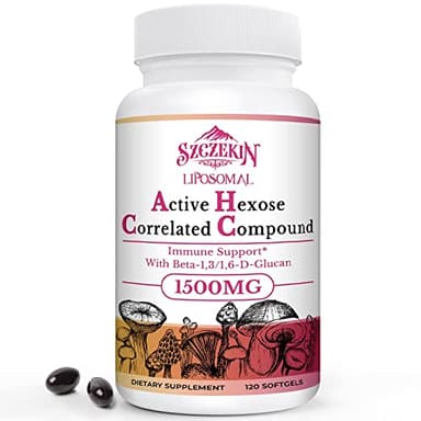 SZCZEKIN 1500mg Liposomal Active Hexose Correlated Supplement,120 Soft Gels Beta-Glucans with Natural Mushroom Extract, Immune System, Liver Function, Maintain T-Cell & Killer Cell Activity