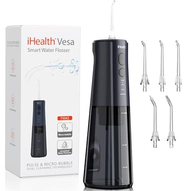 iHealth VESA Gentle Smart Water Flosser for Sensitive Teeth & Gums: Microbubble Deep Clean Technology, Smart Pressure Stabilization, IPX7 Waterproof with Travel-Friendly Design