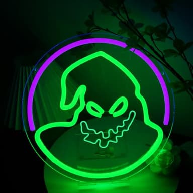 The Nightmare Ghost Neon Before The Christmas Sign Roll the Dice Oogie Bogie Neon Hanging Wood Wall Decor Spooky Halloween Christmas Ogie Bogie Decor for Wall Decor for Man, Children