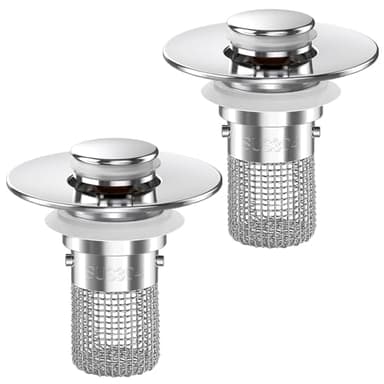 Sink Stopper Hair Catcher,(2PCS) Pop-up Sink Drain Strainer with Removable Stainless Steel Strainer Basket Hair Catcher, Bathroom Sink Strainer for Bathroom Sink Stopper Replacement