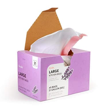 QUALIAZERO LAVENDER SCENTED 21 Gal / 80 Liter | Drawstring Closure Trash Bag | Heavy Duty (LAVENDER, 45 BAGS), WHITE, (L10002)