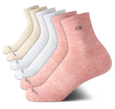 Calvin Klein Womens High Quarter Socks - 6 Pack Performance Cushioned Crew Cuffed Athletic Socks for Women with Arch Support, Size One Size, Pink Assorted