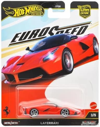 Hot Wheels Red Ferrari LaFerrari Euro Speed Car Culture Series 1:64 Scale Collectible Die Cast Metal Toy Car Model with Rubber Real Riders 3/5