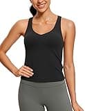 CRZ YOGA Butterluxe Womens V Neck Workout Tank Tops with Built in Bras - Sleeveless Padded Racerback Yoga Athletic Camisole Black Small