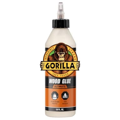 Gorilla Ultimate Waterproof Wood Glue, Natural Wood Color, 18 Ounce (Pack of 1) - Waterproof for Indoor or Outdoor Projects and Repairs