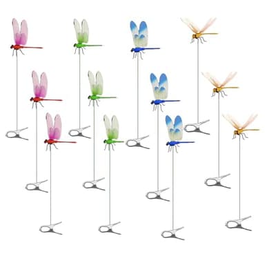 12 Pack Dragonfly Clip,Fake Dragonflies, Humming Bird Stakes Fake, Plastics Dragonfly for Garden Stakes Decor Yard Ornaments for Hat,Deer and Horse,Fly Scare Devices for Indoor Outdoor