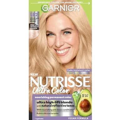 Garnier Hair Color Nutrisse Ultra Color Nourishing Creme, LB2 Ultra Light Natural Blonde (Pina Colada) Permanent Hair Dye, 1 Count (Packaging May Vary)